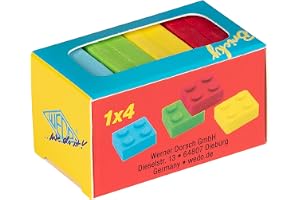 WEDO radergummi, byggstenar "Bricky", set om 4 – 4 suddgummin i byggstensform (röd, blå, gul, grön), plast, PVC, ftalat- och