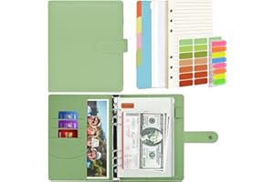 Mlife A5 Notebook Binder Set - 6 Ring PU Leather Planner,5 PCS File Divider,45 Sheets A5 Loose Leaf Paper,Label Stickers,Index Tabs and Clear Cash Envelopes,Personal Organizer Binder (Green)