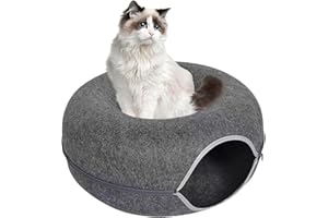 Accmuzzy Felt Cat Cave, Washable Cat Tunnel Doughnut Round, Cat Bed Multifunctional Cat Cave Tunnel, Cosy Cat Toy, 50 x 50 x 20 cm (Dark Grey)
