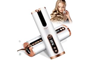 CkeyiN Automatic Curling Iron, Cordless Automatic Hair Curler with 5000mAh USB Rechargeable Negative Ion Protection 6 Temperature & Timer, Ceramic Rotating Curling Tongs Anti-Tangle for Home Travel