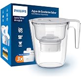 Philips Water Pitcher Filter + 3 Replacement Filter Cartridges, Advanced Filtration, Fast Flow, Electronic Timer, Filters CHL