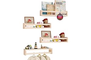 aichilra Estantería de pared para niños, juego de 4 estanterías flotantes o estantería para libros para niños, decoración de habitación infantil, ideal para libros y juguetes, estantería Montessori