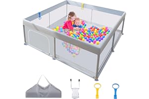 Tnibition Baby Playpen, Playpen for Baby and Toddlers Baby Playard Kids Activity Center with Anti-Collision Pearl Cotton Indoor Outdoor Safety Playpens for Babies, Grey, 120x120x65cm