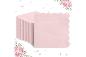 NatNarr 120 Pcs Pink Cocktail Napkins - Scalloped, Light Pink Dessert Napkins for Birthday, Wedding, Baby Shower - 5 x 5 Inch