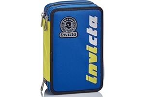 Invicta Astuccio Scuola 3 Zip, Blu, Kupang, Triplo Scomparto Completo di Penne, Matite e Pennarelli, Accessori Scuola, Accessori Zaino, Scuola Elementare, Bambino