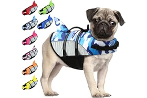 ALAGIRLS Hundeschwimmweste Hund Rettungsweste für Hunde mit Reflektierenden Streifen, Größenverstellbar mit Starkem Auftrieb und Rettungsgriff zum Schwimmen, Surfen, Bootfahren ALADLJ001 BlueCamo S