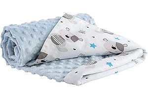 Medi Partners Coperta per Neonata Copertina Neonato per lettino - 100% Cotone 75x100cm naturale Blanket Neonati Invernale Estate Bifacciale Carrozzina Bambino (Teddy con azzurro Minky)