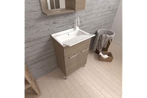 Kiamami Valentina - Mobile lavatoio 50cm quercia naturale 2 ante con strofinatoio asportabile | Pratico