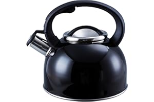 LIBERTY LEISURE UK Liberty Leisure Stainless Steel Whistling Kettle 2.5L - Fast Boil Kettle Suitable for Gas Stove, Ceramic, Electric, Halogen - Lightweight Camping Kettle with Heat Resistant Handle (Black)