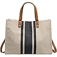 Ladies Women Canvas Travel Tote Laptop Bag, Large Office Handbags Briefcase Business Work Bag Shoulder Bag Messenger Bag with PU Leather Handle for Women