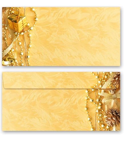 10 Motiv-Briefumschläge DIN Lang – Altes Weihnachtspapier-Design, Selbstklebend, 110x220 Mm