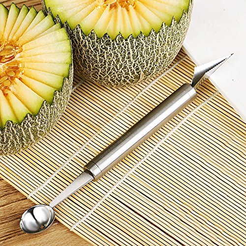 VECELO 2-in-1 Kugelausstecher Melonenlöffel Universalformer Fruchtfleischmesser Edelstahl Rostfrei für Dekoration Frucht-Salate Cocktails Desserts und Kuchen-Silber - 4