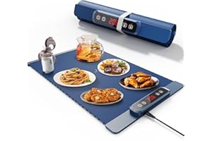 KYWLCO Warmhalteplatte für Speisen,Tragbar & Faltbar mit Einstellbarer Temperaturkontrolle, Nano-Silikonmaterial, Ganzflächige Erwärmung für Warmhalten & Auftauen (Blau)