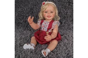 MineeQu 22 cale 55 cm Jak realistyczny Słodkie Uśmiechnięte ukorzenione blond włosy Silikonowy winyl Całe ciało Lalki Reborn, które wyglądają jak prawdziwy realistyczny Noworodek Lalki z zębami Zabawki Zestaw podarunkowy dla dziewczynek w wieku 3+