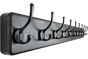 Dseap Coat Rack Wall: 97cm Long, Patented, Heavy-Duty, 10-Double-Hooks Wooden Wall Mounted Coat Rack Coat Hanger Hook Rail for Winter Coats Hat Jacket Clothing, Black