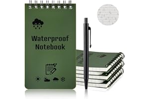 OSDUE Spiralny notatnik reportera, 5 sztuk z długopisem, 100 stron, 50 arkuszy, 12,7 x 7,6 cm, 12,7 x 7,6 cm, górny papier oprawiony spiralnie, wodoodporny notatnik z drutem, zielony