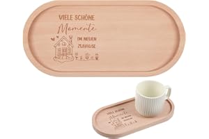 Hestya Einzugsgeschenk Holz Tablett mit Gravur Viel Glück im Neuen Zuhause Geschenk zum Hauseinzug Richtfest Hauskauf Umzug Hauseinweihung Geschenk für Neue Wohnung Freund Weihnachten(Neues Zuhause 2)