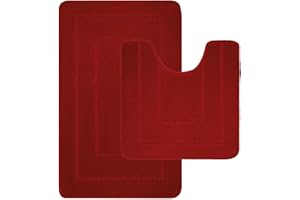 LIFESTYLE COMFORT LTD LSC Non Slip Bath Mat 2 Piece Ichra Extra Soft Water Absorbent Bathroom Mats 100% Polypropylene Pedestal Bath Rug Shower Bath Mat Bathroom Rug for Toilet (Burgundy, 80 x 50 cm (Rectangular))