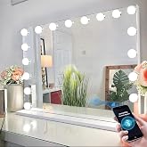 FENCHILIN Large Makeup Mirror Wall Mirror with Speaker Vanity with 18 Dimmable LED Lamps USB Charging Port Hollywood with Tab