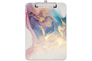 Hnogri Plastic Clipboard A4, Fashion Design A4 Letter Size Clipboards & Forms Holders for Office Supplies Lawyers,School Students and Kids, Low Profile Clip Cute Clipboard Folder, Pink Gold Marble