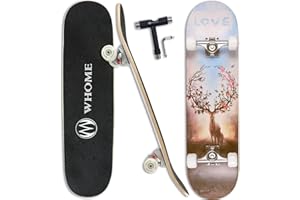 WHOME Pro Skateboard Completo para Niño Niña/Adulto Principiante/Pro - 31 x 8 Pulgada Patineta Estándar 8 Capas Alpine Maple Deck ABEC-9 Incluyen T-Tool