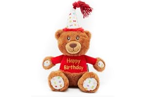 PET CUISINE Pet London Orso giocattolo per cani con scritta Happy Birthday, regalo per festeggiare il compleanno o l'adozione, morbido peluche regalo per cane o cucciolo con messaggio di compleanno ricamato,