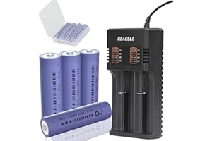 3.7 Volt Rechargeable Battery and Charger, REACELL 3000mAh Rechargeable Battery, 4 Pack Button Top NiMH High Power Long Lasting Batteries with Fast Dual USB Charger for Headlamp LED Flashlight