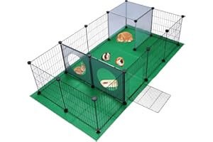SILVER VALLEY Pet Playpen, Small Animals Cage, Exercise Fence with Mat, DIY Iron Mesh Panel, Interesting Game Holes Design, Ideal for Puppy,Rabbit,Kitten,Hamster,Guinea Pig,Hedgehog (140x70x35cm)