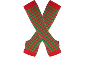 B-HOT Warmer Fingerless Gloves Stretchy Knit Thumb Hole Sun Protection Long Arm Stripe Glove