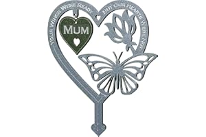 PEIQICHU Grave Decorations for Cemetery Mum Memorial Plaques for Outdoors For Loss of Mom Graveside Metal Stick Garden Stakes Ornaments Marker Mother Tribute Remembrance Gifts Heart Love Shape Decorative