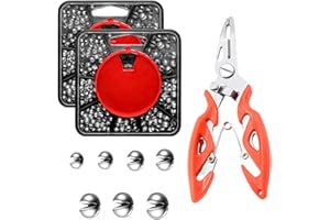 Satiskid 358PCS Split Shot Fishing Weights Set with Pliers, 7-Size Soft Metal Sinkers with Tackle Box for Carp & Coarse Angling, Durable All-Environment Fishing Weights (2-Pack)