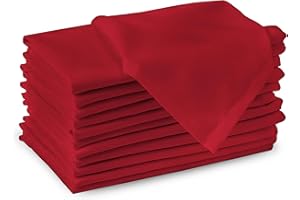 Encasa XO Baumwollstoffservietten | 12er-Set | Größe 43x43 cm | Tiefrot Volltonfarbe | Waschmaschinenfest