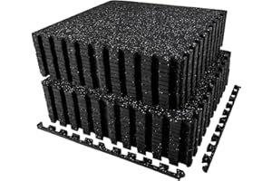 AIRHOP 0.56in Thick 96 Sq Ft Exercise Equipment Mats, 24 Tiles Upgraded Rubber Top with High Density EVA Foam, Large Interlocking Puzzle Gym Flooring For Home Gym, Heavy Weight Workout, 24 x 24in