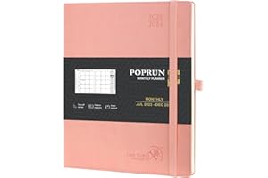 POPRUN Agenda 2023 2024 Mensuel Scolaire 22 x 16,5 cm-De juillet 2023 à déc 2024 avec Couverture Rigid,Poche papier pliable, Porte-stylo autocollant, Papier Certifié FSC®100 g/m²- Rose Clair
