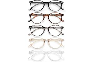 JOLISU Lot de 5 lunettes de lecture pour femmes/hommes - Lunettes de lecture pour ordinateur bloquant la lumière bleue avec monture ronde