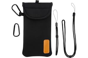 DOB SECHS Handysocke, Neopren-Handytasche mit 2 Karabinern, Umhängeband und Handschlaufe, für Wandern und Reisen, passend für Handys bis 16,5 cm (6,5 Zoll)