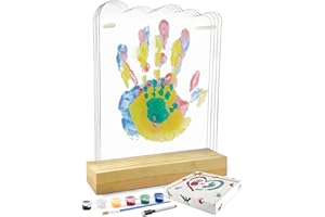NEOWS Kit impronte Mani Famiglia Con Base in Legno e Foglie a Forma di Nuvola per 4 Persone, Cornice Personalizzata per Dipingere le Mani del Bambino e Genitori Idee Regalo Originali Ricordi per Nonni