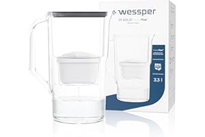 Wessper Carafe Filtrante 3,3 l, avec Compteur LED, Carafe a eau, Cartouche à Charbon actif Réduit le Calcaire et le Chlore, Cartouches Carafe Filtrante, BPA FREE – Noir