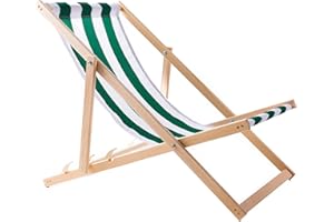 WOODOK Chaise longue pliable en bois de hêtre - Charge maximale : 120 kg - Sans accoudoirs - 3 niveaux de réglage du dossier - Vert/blanc