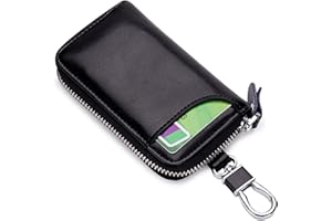 PORRASSO Genuine Leather Key Case Car Key Bag Key Pouch Portable Card Holder Keychain Wallet with 6 Hook for Men Women Black