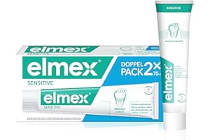 elmex Pasta do zębów Sensitive 2 x 75 ml – delikatne czyszczenie zębów i ochrona wrażliwych na ból zębów – klinicznie potwierdzona dla silnych zębów i przeciw próchnicy