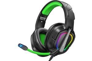 Krysenix PG2 Auriculares Gaming para PS4, PS5, PC, Xbox, Switch, Cascos Gaming con Sonido de Micrófono Estéreo IA, Cascos Cancelación de Ruido, Cascos con Conector de 3.5 mm y luz RGB, Negro/Verde