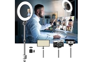 Evershop 12'' Desk Ring Light for Computer Video Conferencing/Zoom Meeting/Studio - Ring Light with Mount Stand, Stream Light with 14.2-24 in Adjustable Clamp Stand & Phone Holder for Webcam/Camera