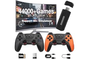 XYELLOWICON X2 Pro Retro Game Stick Game Console with 44,000 Classics, 128GB Storage, 4K HD Output, Dual 2.4G Wireless Gamepads, Plug & Play Arcade Stick for TV, Ideal Family Gaming Gift