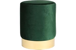 Harbour Housewares Round Velvet Pouffe - Luxe Living Room Bedroom Dressing Table Accent Footstool - 29 x 36cm - Green