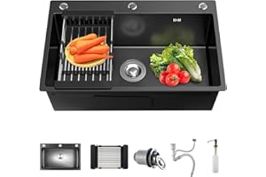 Julymoda Kitchen Sink, 304 Stainless Steel Kitchen Sink, Built-in Sink with Drain Basket/Soap Dispenser, 50 x 40 cm