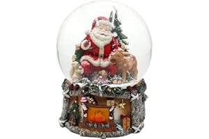 Dekohelden24 Bola de Nieve XXL, Papá Noel con REH y Abeto, con Sonido, sobre una Base Decorada intrincadamente Dimensiones: 15 x 15 x 20 cm de diámetro de la Bola: 15 cm de Largo