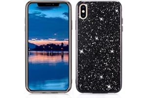 DasKAn Strass Glitzer Silikon Hülle für iPhone XR, Glänzend Überzug Metallrahmen Gummi Rückseite Handyhülle Ultra Dünn Weich Stoßstange Kratzfest Stoßfest Flexibel TPU Schutzhülle,Schwarz