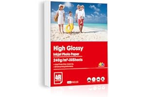 Inkuway 160 Feuilles Papier Photo 10x15 cm (4x6") 240gsm Papier Photo Jet d'encre Brillant pour Impression Professionnelle pour Imprimantes à Jet d'encre