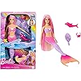 Barbie Muñeca sirena Malibú que cambia de color con el agua con accesorios de moda y delfín, serie Un toque de magia, juguete
